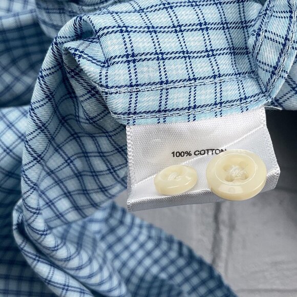 Peter Millar Shirt Mens 2XLarge Blue White Check Cotton Dress Classic Career - Picture 5 of 11